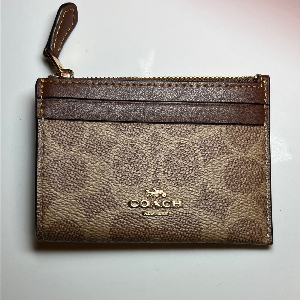 Coach Signature Brown and Tan Card Wallet - Picture 2 of 4